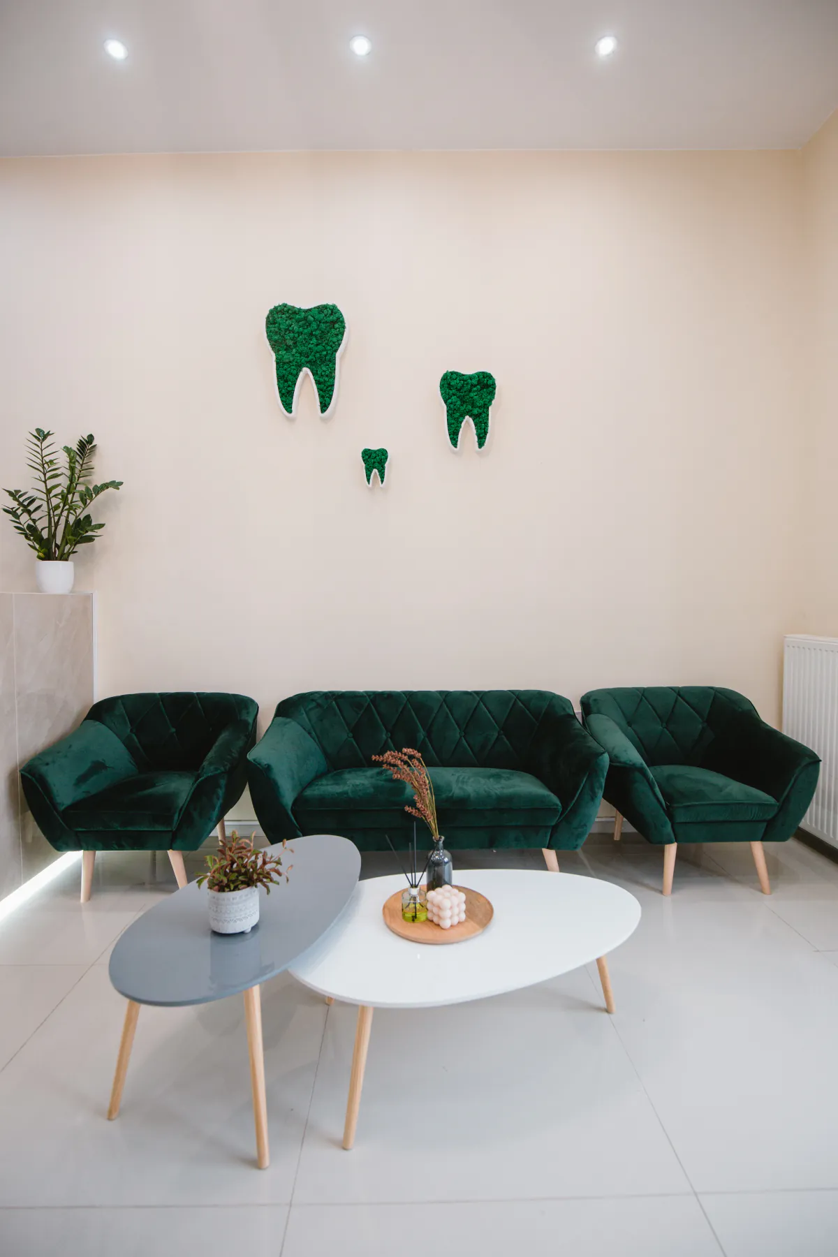Comfortable patient lounge inside the Budapest dental clinic
